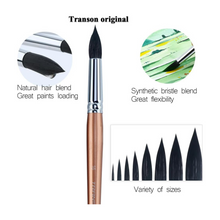將圖片載入圖庫檢視器 Transon Juego de 8 pinceles redondos para acuarela, pelo de cabra