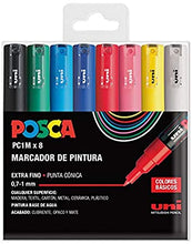 將圖片載入圖庫檢視器 POSCA Paint Marker Sets, 8-Color PC-1M Extra-Fine Tapered Tip Basic Set