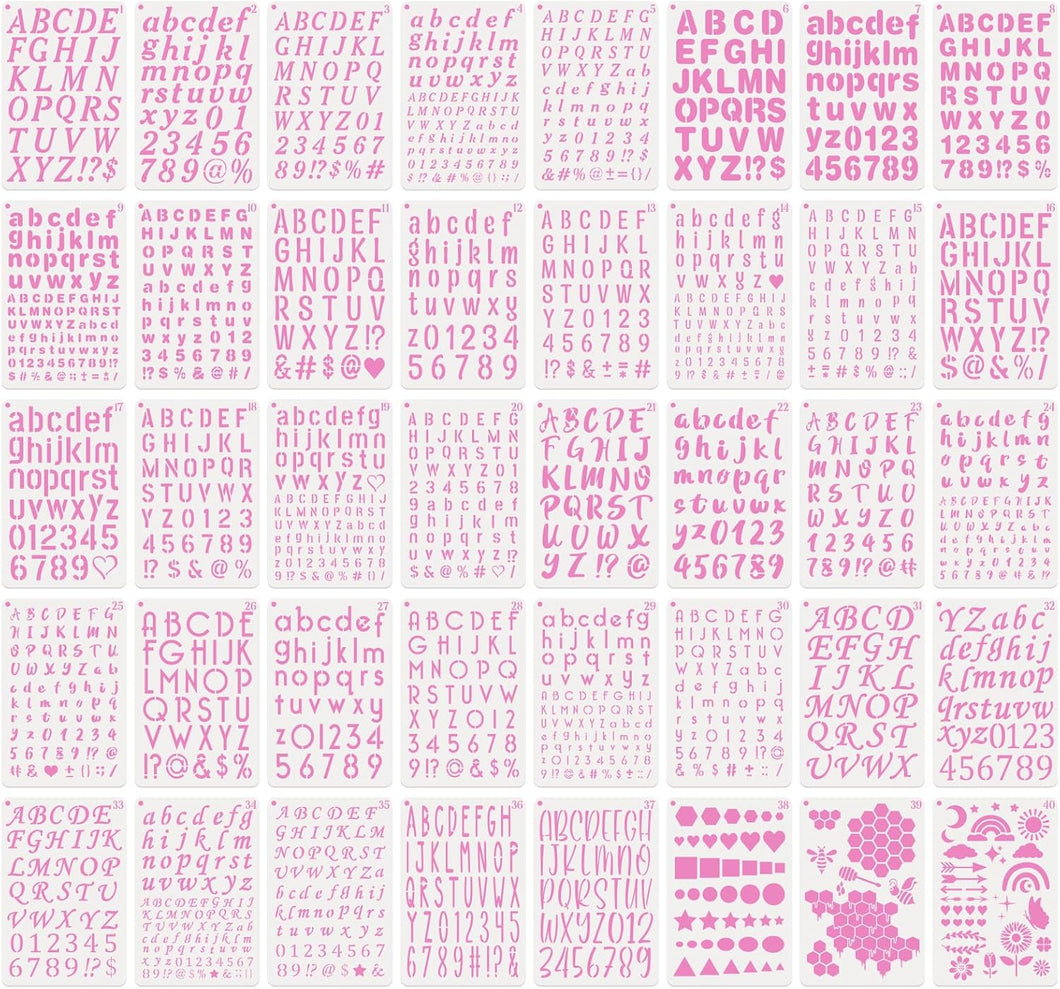 BAMIDELE Plantillas de letras y números para pintar, 40 plantillas