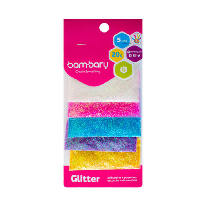 Glitter pastel 5 colores 20g Bambary