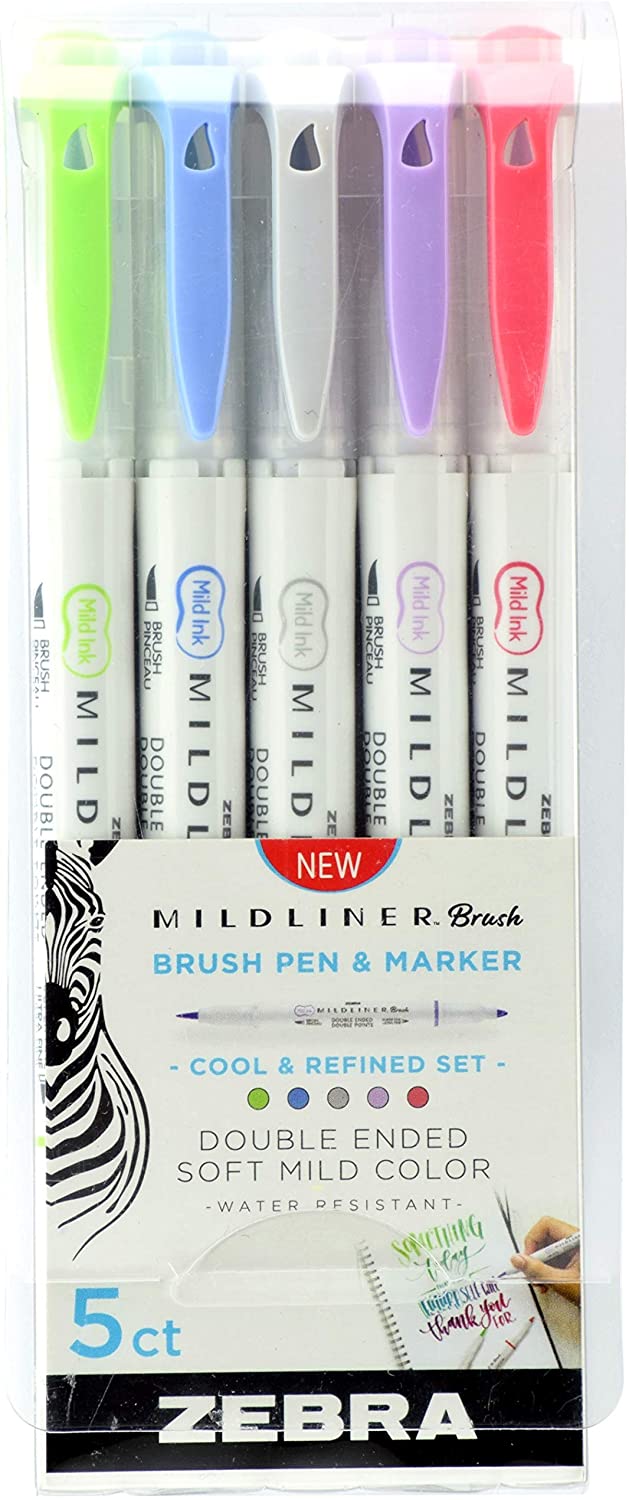 Zebra Mildliner - Brush Pens Cool and Refined 5/pack