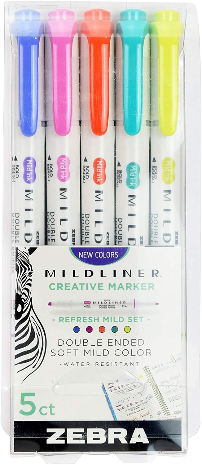 Zebra Mildliner Double-Ended Highlighter 5-Pack - Refresh Mild Set