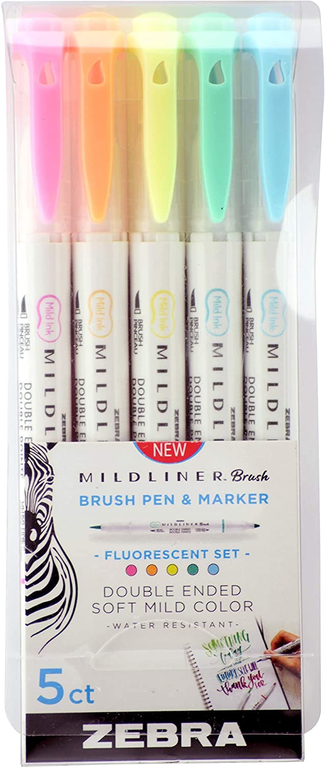 Zebra Mildliner - Brush Pens Fluorescent 5/pack