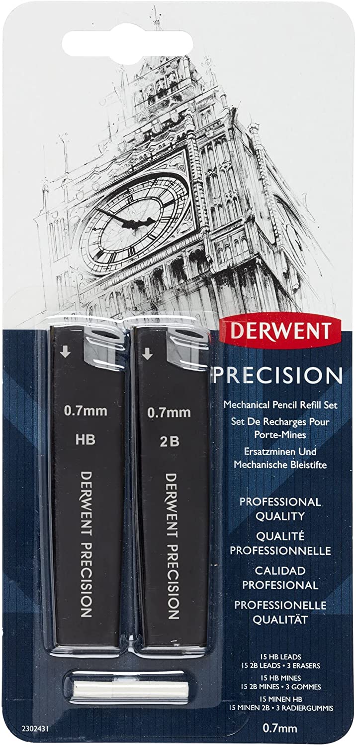 Derwent Precision Mechanical Pencil Leads, .7mm Refill Sets 6 Pkgs
