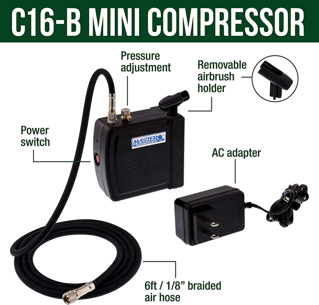 Master Airbrush Air Compressor Kit Model VC16-B22 Airbrush System 
