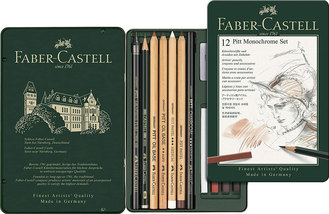 Faber Castell - PITT Monochrome Sets, 12-Piece Tin Set