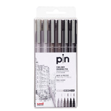Cargar imagen en el visor de la galería, uni Pin Fineliner Sets, 6-Pen Set - Gray &amp; Black
