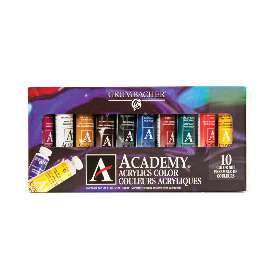 Academy Acrylics Color Sets, 10-Color Set - 24ml Tubes