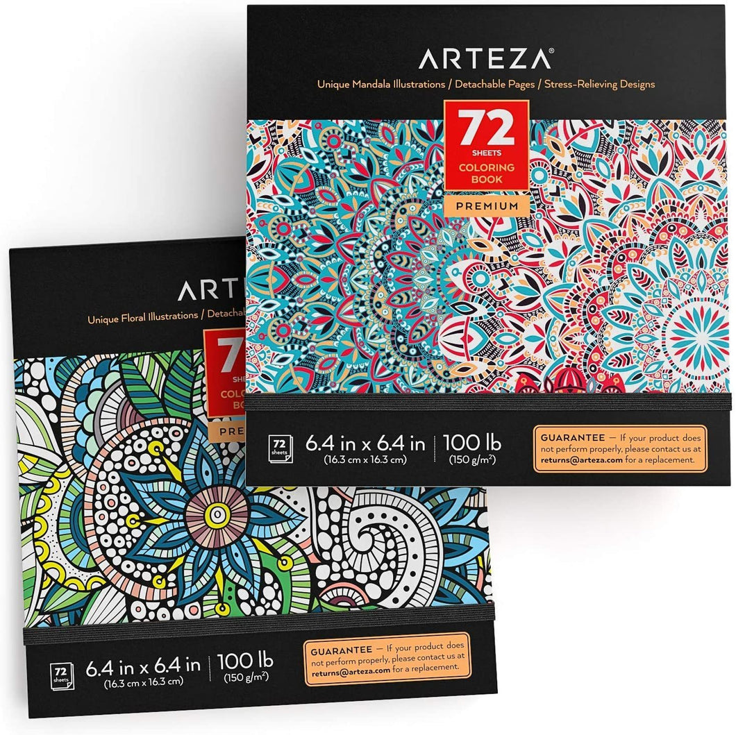 Arteza Coloring Books, Flower Illustrations, Gray Outlines, 72 Sheets, 