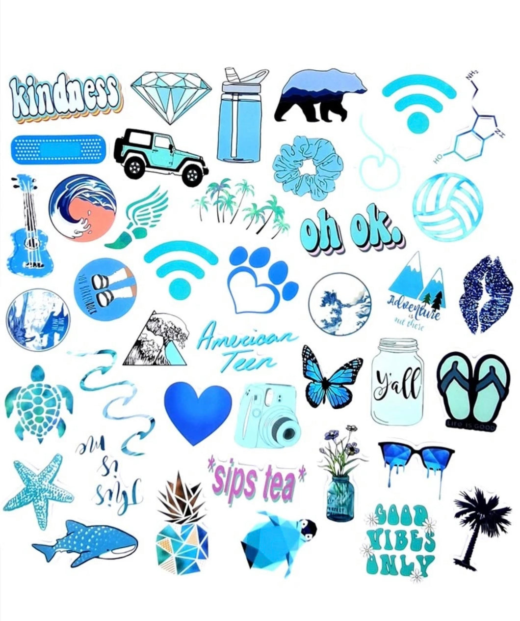 50pcs Mixed Pattern Sticker - azulees variados
