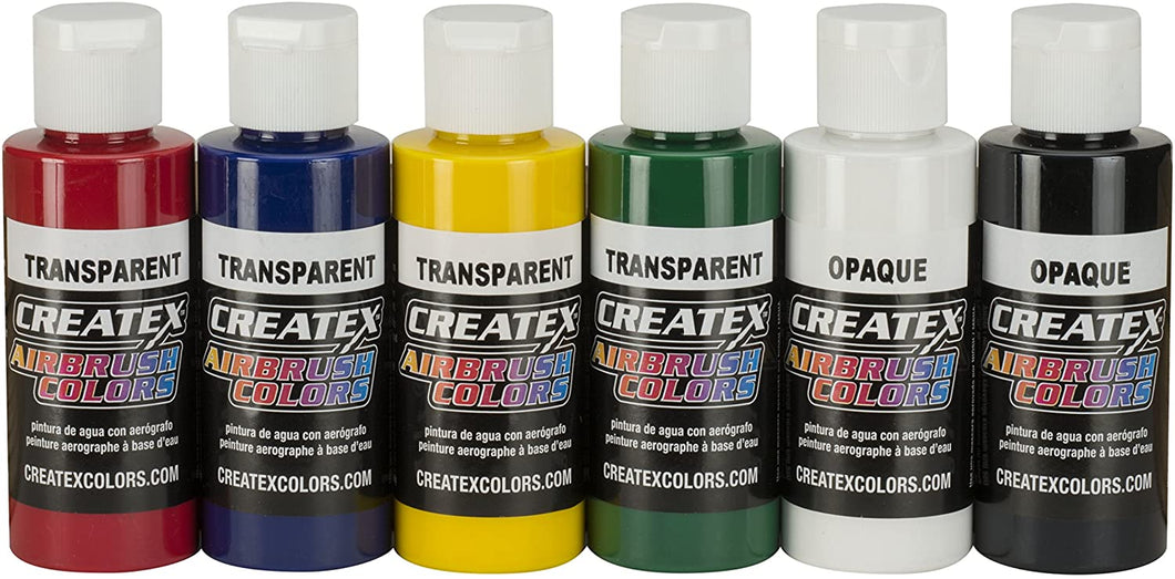 CREATEX Airbrush Color Sets, Primary Kit - Six 2 oz. Bottles