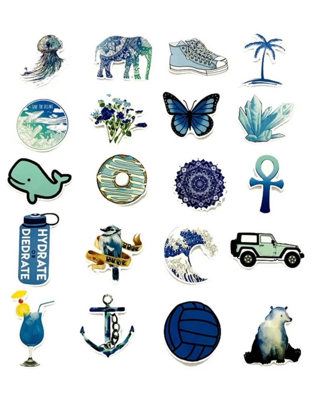 50pcs Mixed Pattern Sticker grande azul variado