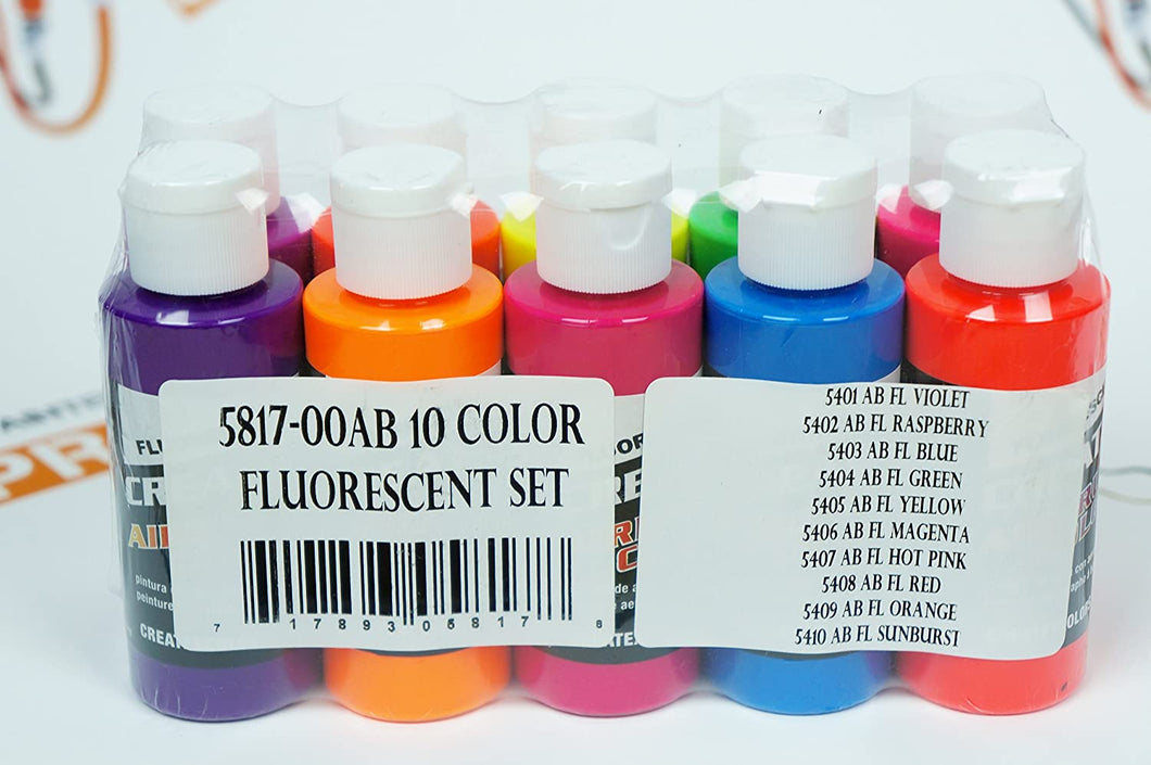 CREATEX Airbrush Color Sets, Fluorescent Kit - Six 2 oz. Bottles