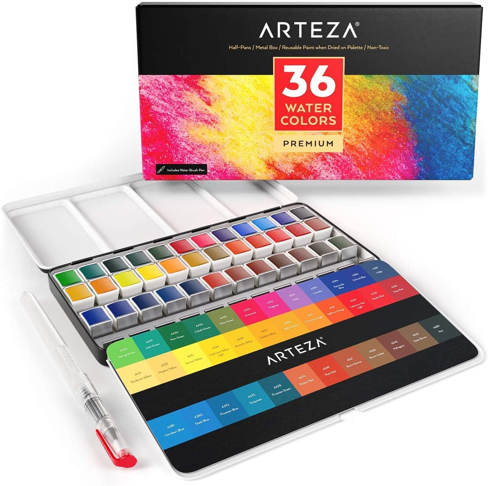Arteza - Watercolor Premium Artist Paint, Half Pans - Set of 36